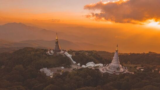 Arial view of temples in Thailand