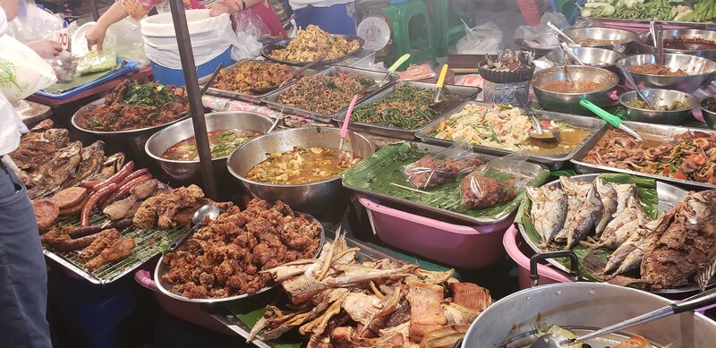 Food ready to eat in outdoor market, Chiang Mai, Thailand